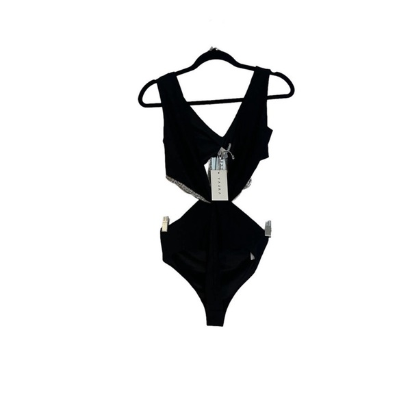 ‼️WOW🤩‼️ Yaura X Revolve Rema Bodysuit Tie Detail Black Size 8 US 6 NWT - Picture 7 of 10